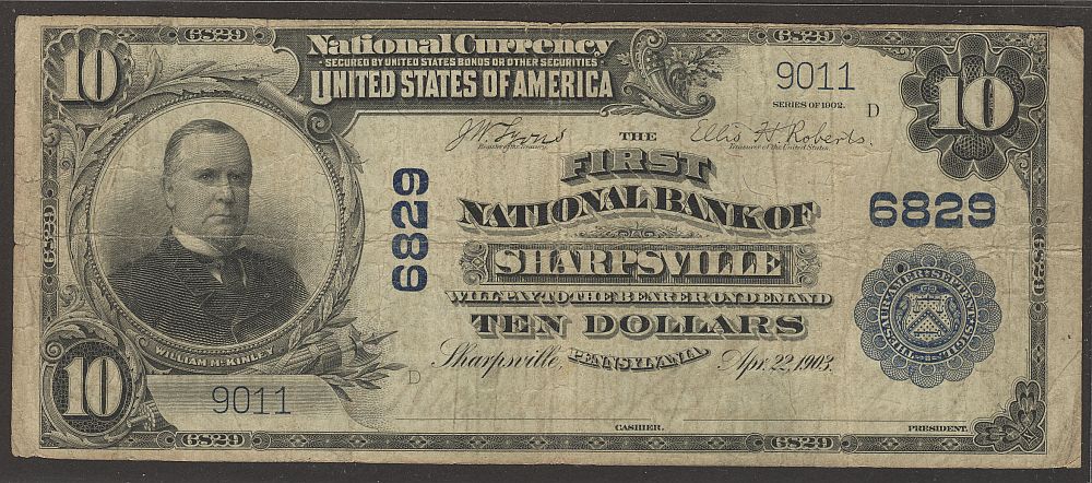 Sharpsville, PA, 1st National Bank, Ch.#6829, 1902PB $10, 9011